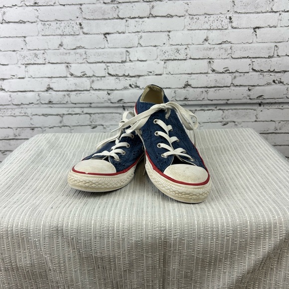 Converse all star chuck taylor | kids low top eyelet pattern navy blue shoes sz2 - Picture 3 of 10